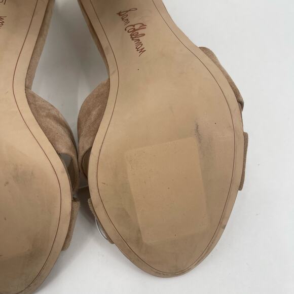 SAM EDELMAN Heels Yancy Size 10 Suede Leather Ankle Strap Block Heel Tan Shoes - Picture 15 of 16